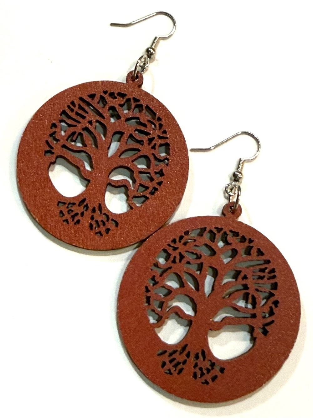 Rust Brown Tree of Life Laser Cut Round Drop Earrings - NWOT